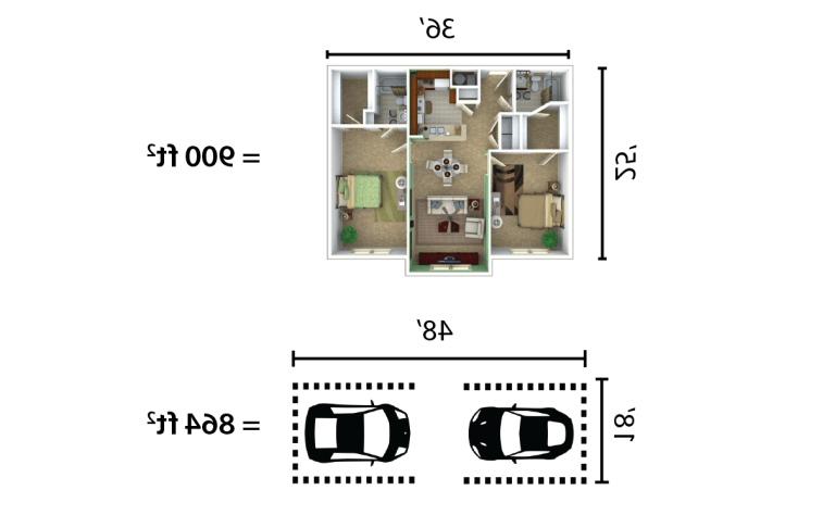 Graphic comparing a small apartment to two parking spaces